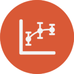 An icon with a 3-point scatter plot and varying-sized arrow bars.